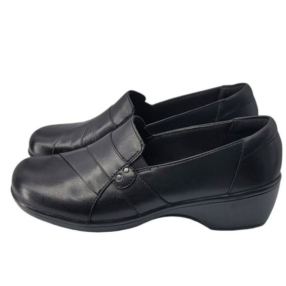 Clarks Shoes - Clarks Slip On Shoes Black Work Clogs Comfort Cushion Loafer Size 9W 9 Wide